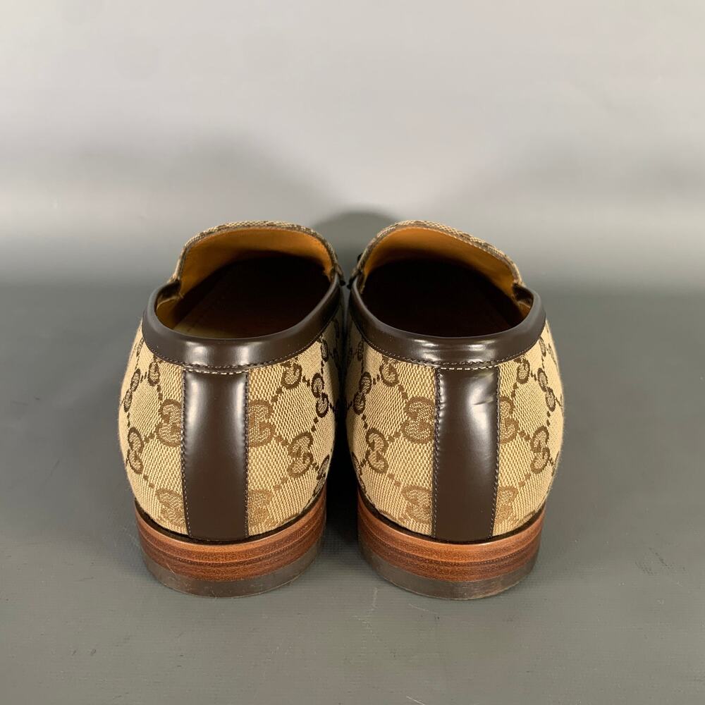 GUCCI Size 10.5 Brown Tan Monogram Canvas Loafers - Picture 3 of 12